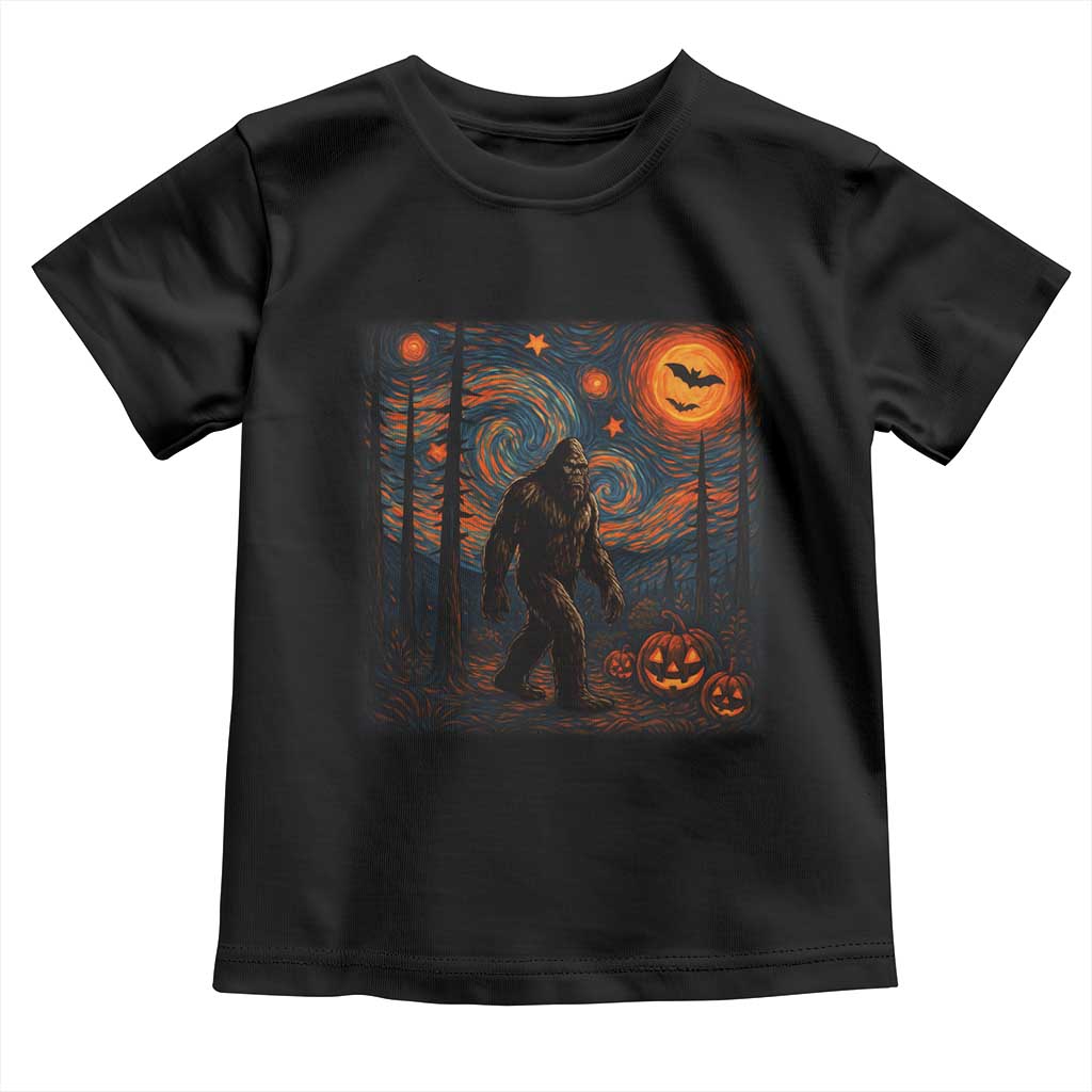 Bigfoot Starry Night Toddler T Shirt Funny Halloween Van Gogh Sasquatch Lovers - Wonder Print Shop