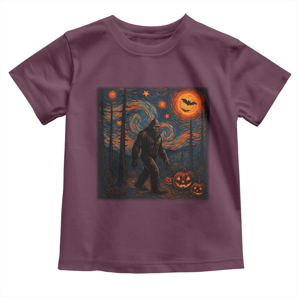Bigfoot Starry Night Toddler T Shirt Funny Halloween Van Gogh Sasquatch Lovers - Wonder Print Shop