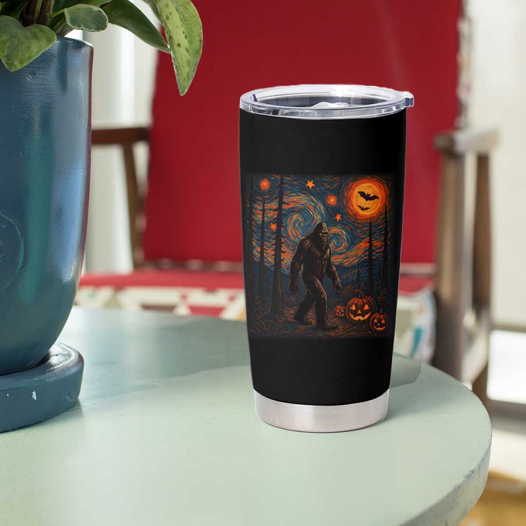 Bigfoot Starry Night Tumbler Cup Funny Halloween Van Gogh Sasquatch Lovers - Wonder Print Shop