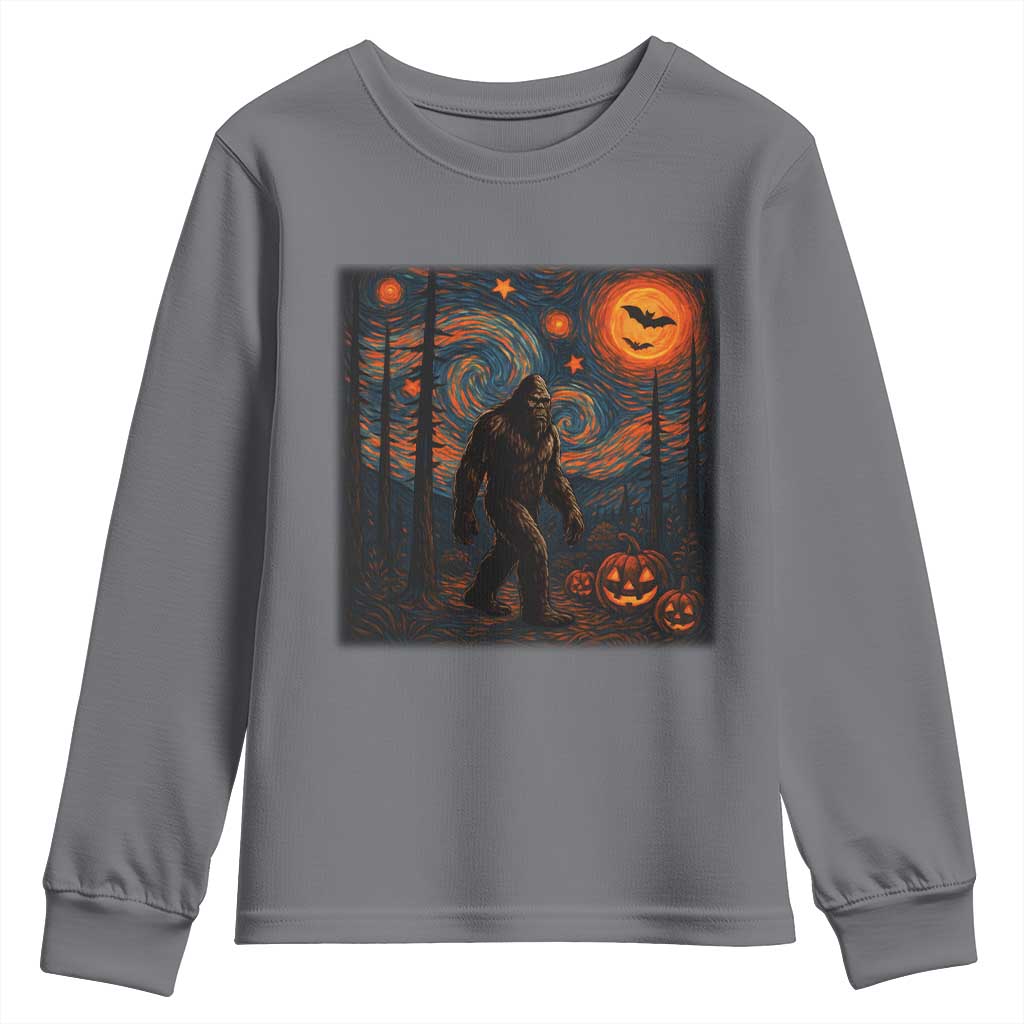 Bigfoot Starry Night Youth Sweatshirt Funny Halloween Van Gogh Sasquatch Lovers - Wonder Print Shop