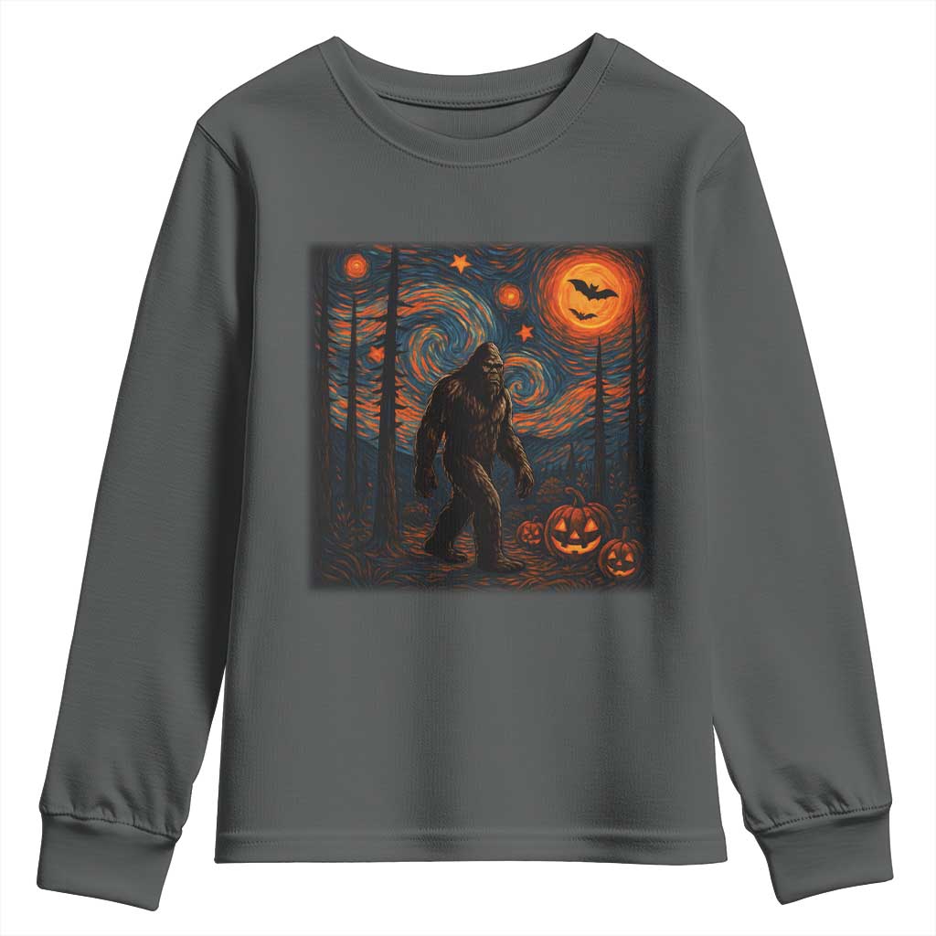 Bigfoot Starry Night Youth Sweatshirt Funny Halloween Van Gogh Sasquatch Lovers - Wonder Print Shop