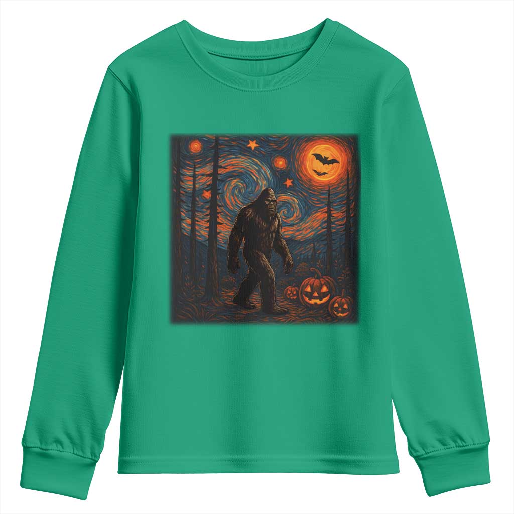 Bigfoot Starry Night Youth Sweatshirt Funny Halloween Van Gogh Sasquatch Lovers - Wonder Print Shop