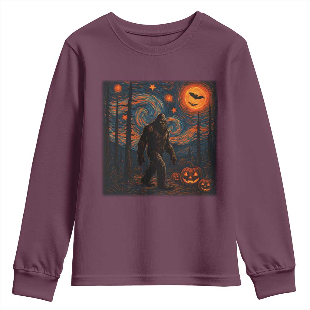 Bigfoot Starry Night Youth Sweatshirt Funny Halloween Van Gogh Sasquatch Lovers - Wonder Print Shop