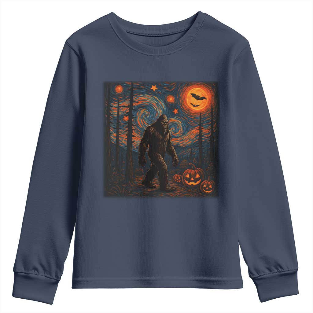 Bigfoot Starry Night Youth Sweatshirt Funny Halloween Van Gogh Sasquatch Lovers - Wonder Print Shop
