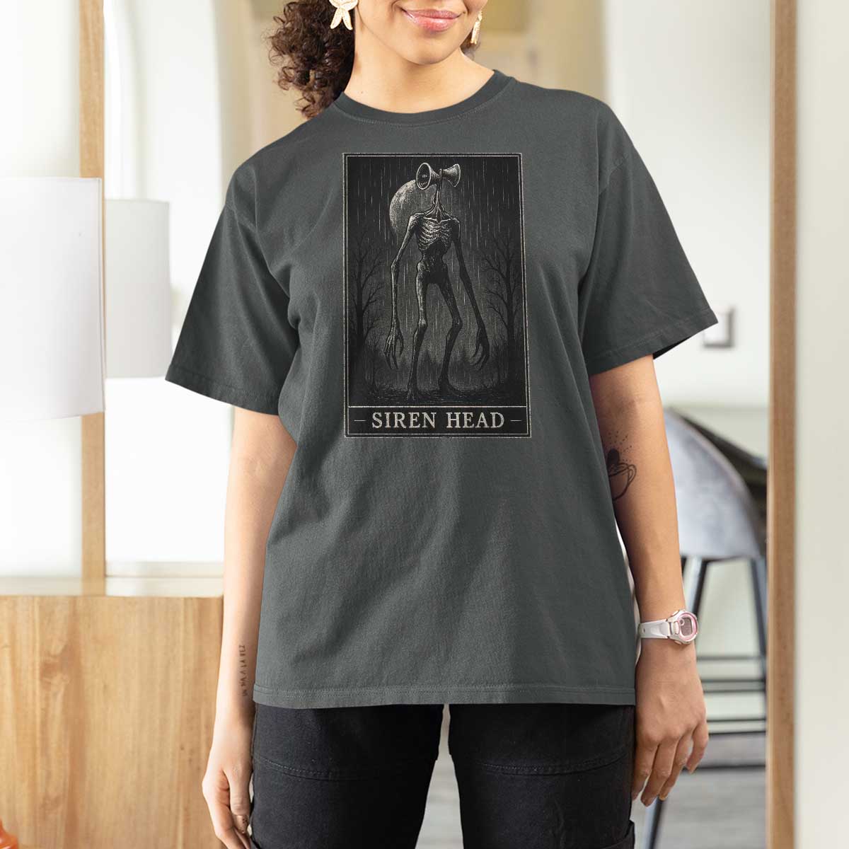 Siren Head T Shirt For Women Tarot Card Horror American Cryptid - Wonder Print Shop