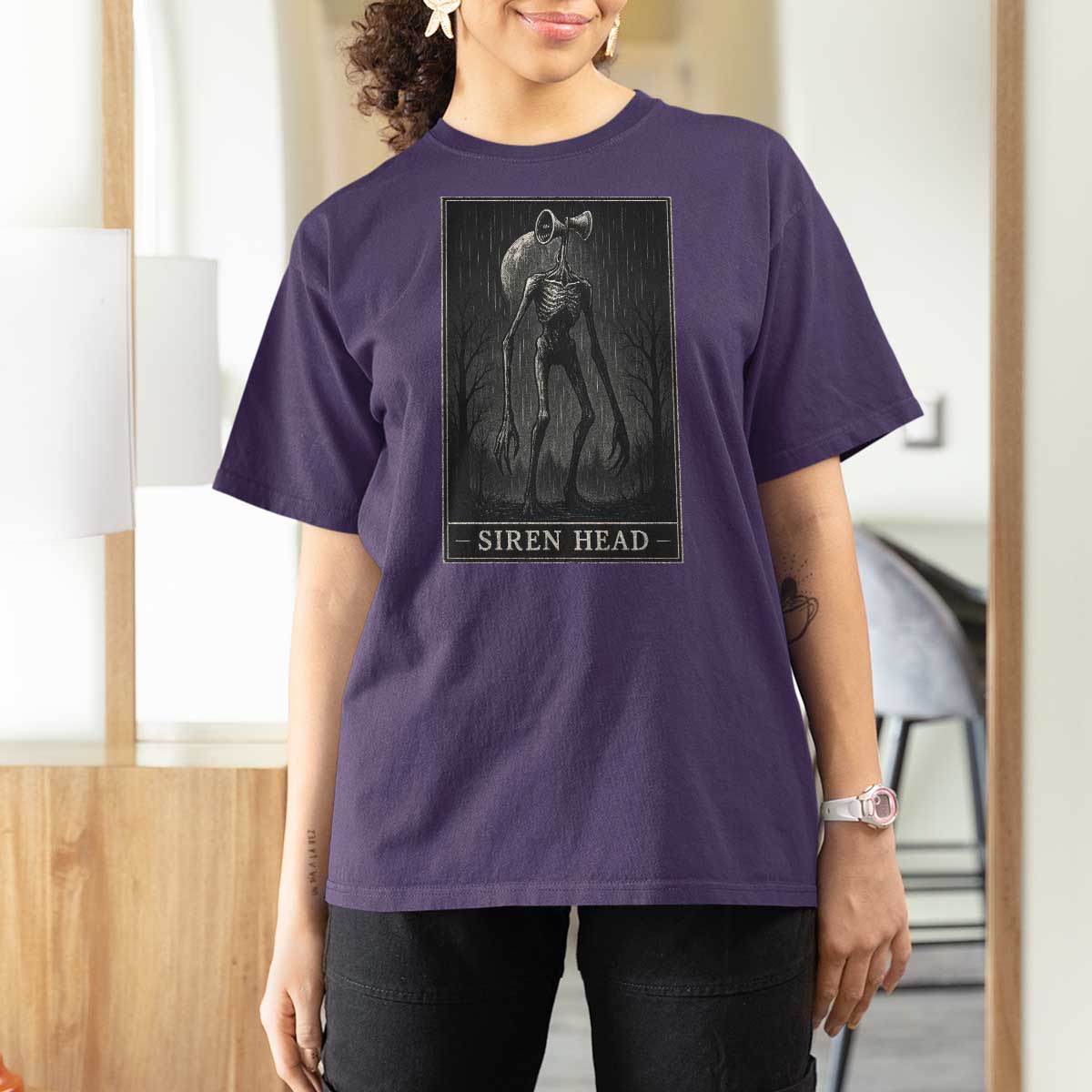 Siren Head T Shirt For Women Tarot Card Horror American Cryptid - Wonder Print Shop