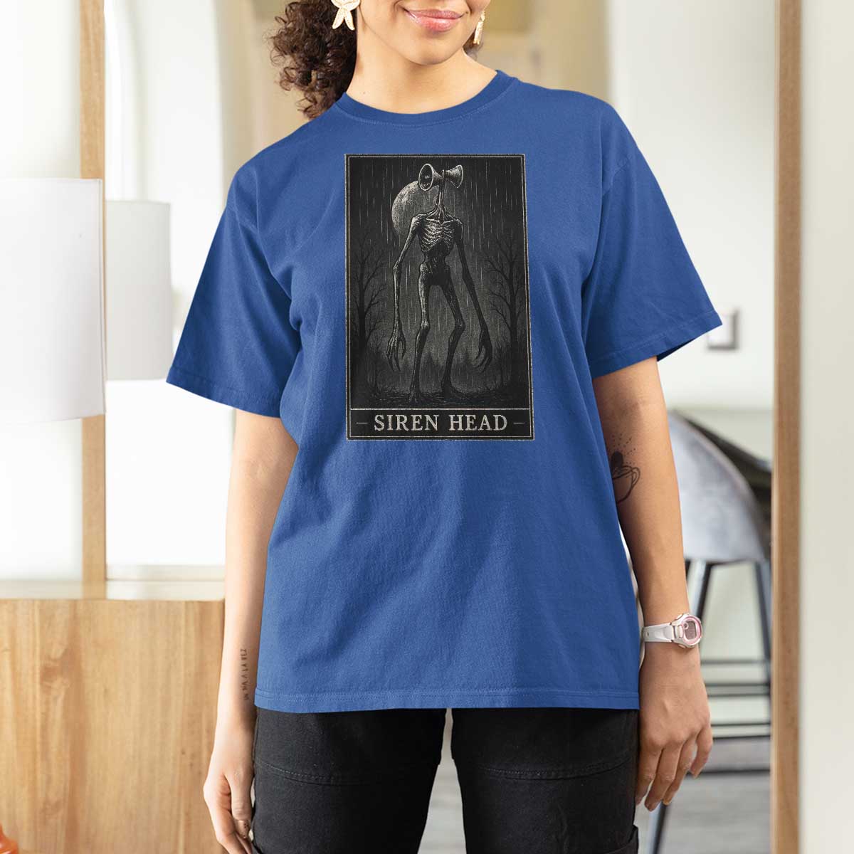 Siren Head T Shirt For Women Tarot Card Horror American Cryptid - Wonder Print Shop