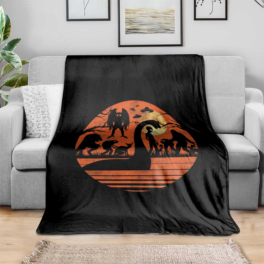 Cryptid Monsters Throw Blanket Bigfoot Loch Ness Monster Mothman Aliens Weirdcore Folk Horror