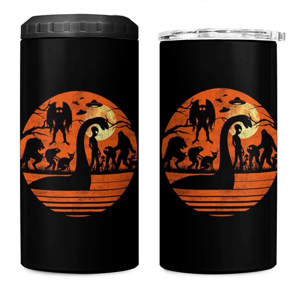 Cryptid Monsters 4 in 1 Can Cooler Tumbler Bigfoot Loch Ness Monster Mothman Aliens Weirdcore Folk Horror