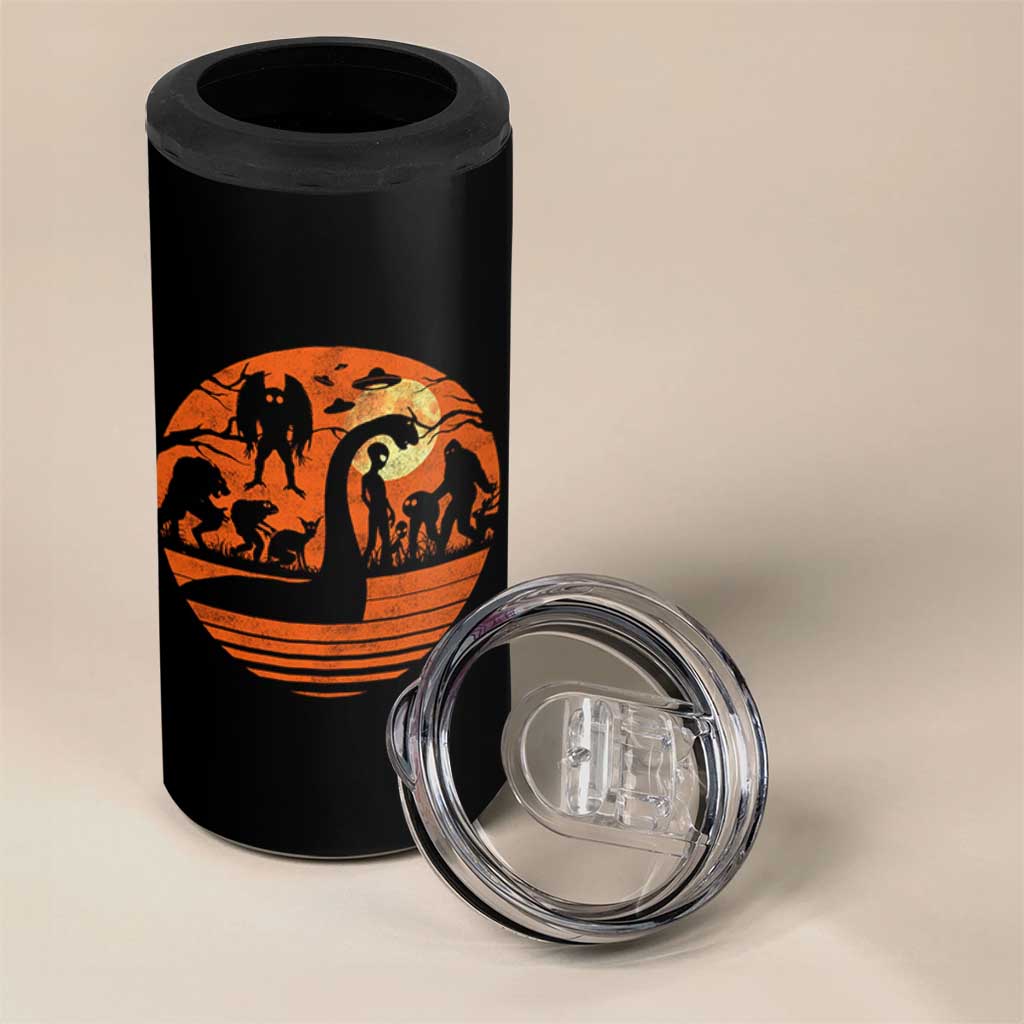 Cryptid Monsters 4 in 1 Can Cooler Tumbler Bigfoot Loch Ness Monster Mothman Aliens Weirdcore Folk Horror
