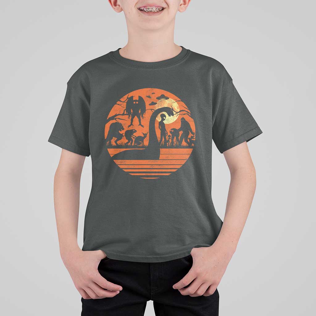 Cryptid Monsters T Shirt For Kid Bigfoot Loch Ness Monster Mothman Aliens Weirdcore Folk Horror