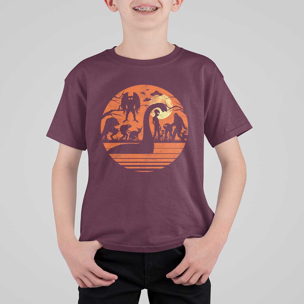 Cryptid Monsters T Shirt For Kid Bigfoot Loch Ness Monster Mothman Aliens Weirdcore Folk Horror