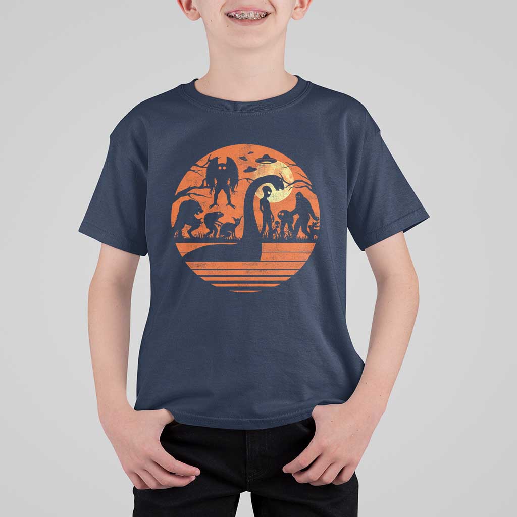 Cryptid Monsters T Shirt For Kid Bigfoot Loch Ness Monster Mothman Aliens Weirdcore Folk Horror