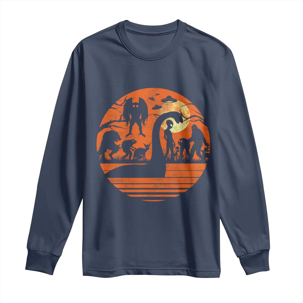 Cryptid Monsters Long Sleeve Shirt Bigfoot Loch Ness Monster Mothman Aliens Weirdcore Folk Horror