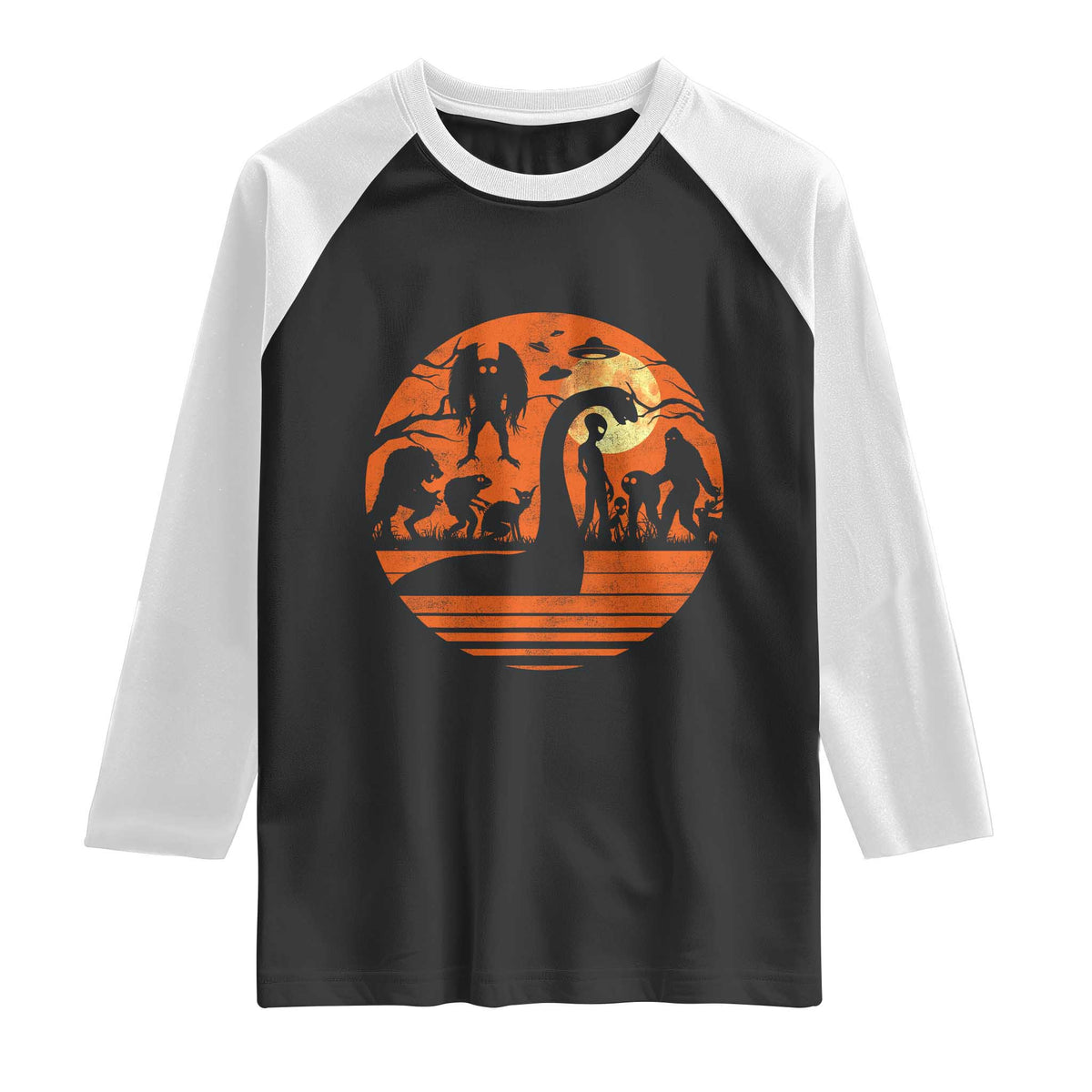 Cryptid Monsters Raglan Shirt Bigfoot Loch Ness Monster Mothman Aliens Weirdcore Folk Horror