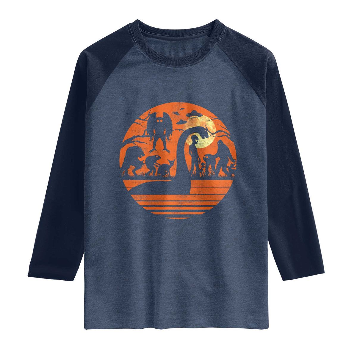 Cryptid Monsters Raglan Shirt Bigfoot Loch Ness Monster Mothman Aliens Weirdcore Folk Horror
