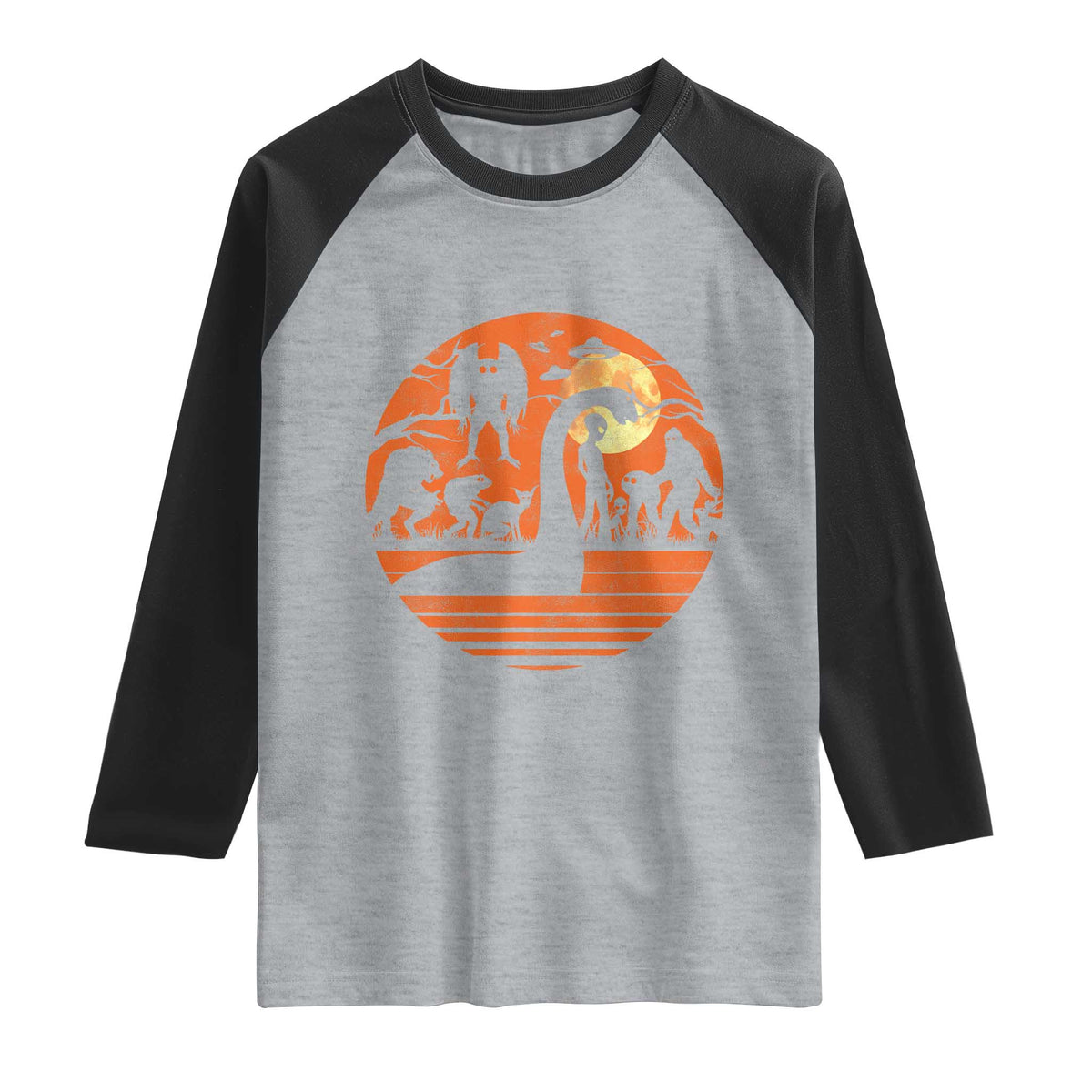 Cryptid Monsters Raglan Shirt Bigfoot Loch Ness Monster Mothman Aliens Weirdcore Folk Horror