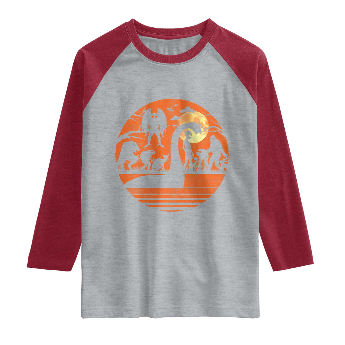 Cryptid Monsters Raglan Shirt Bigfoot Loch Ness Monster Mothman Aliens Weirdcore Folk Horror