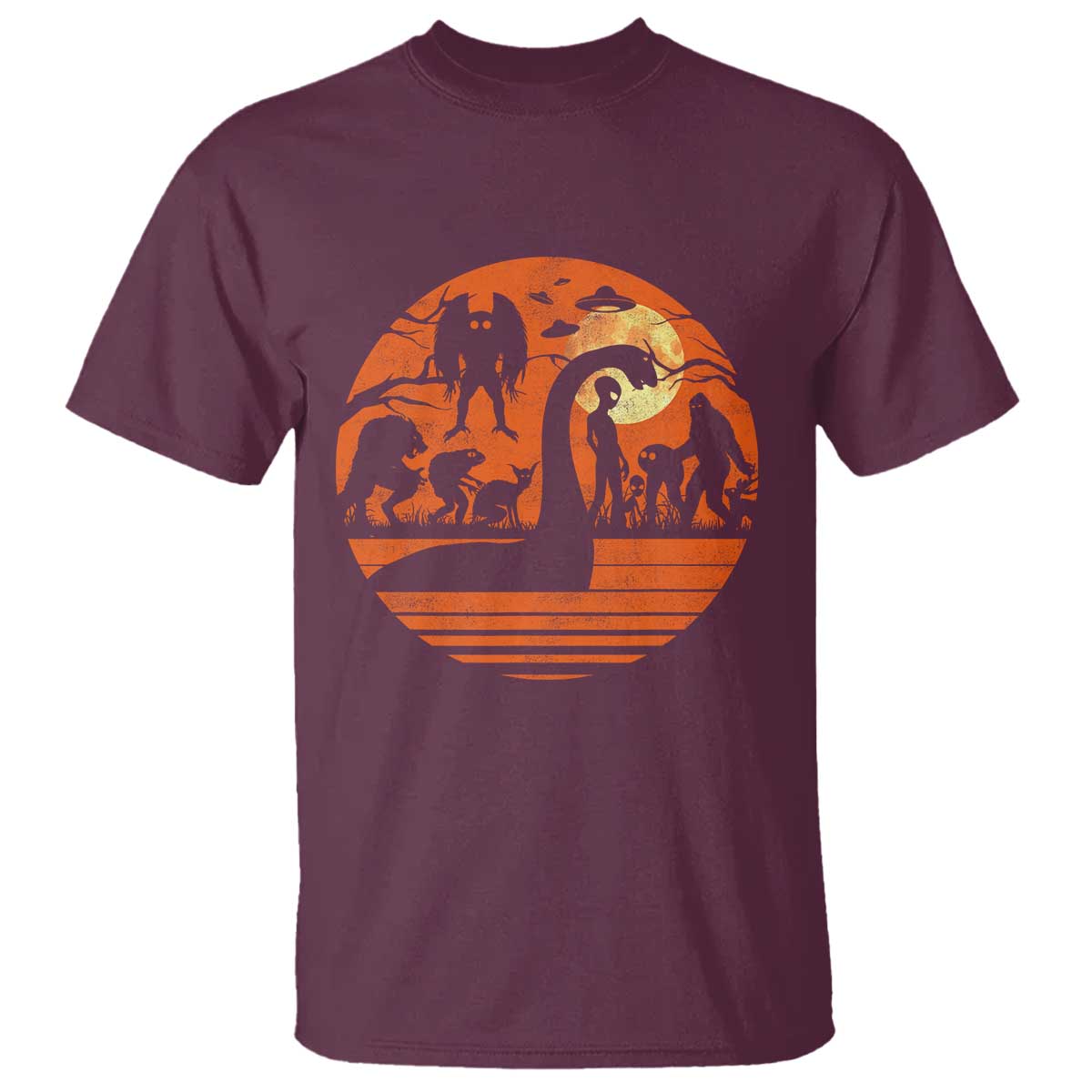 Cryptid Monsters T Shirt Bigfoot Loch Ness Monster Mothman Aliens Weirdcore Folk Horror