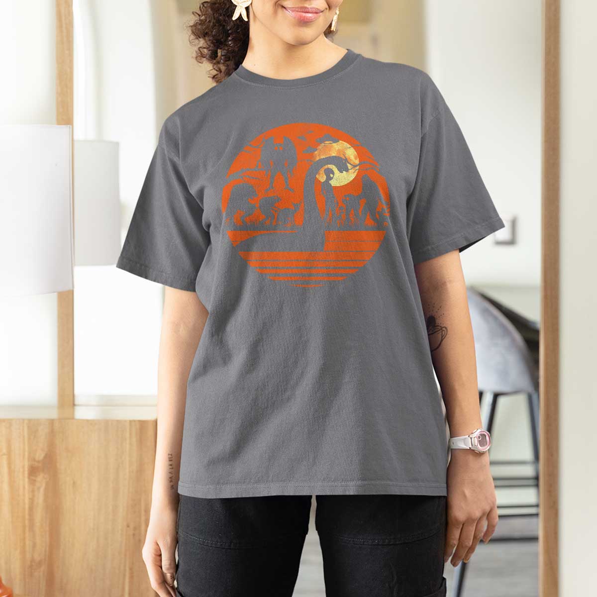 Cryptid Monsters T Shirt For Women Bigfoot Loch Ness Monster Mothman Aliens Weirdcore Folk Horror
