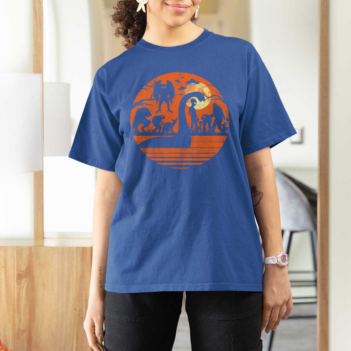 Cryptid Monsters T Shirt For Women Bigfoot Loch Ness Monster Mothman Aliens Weirdcore Folk Horror