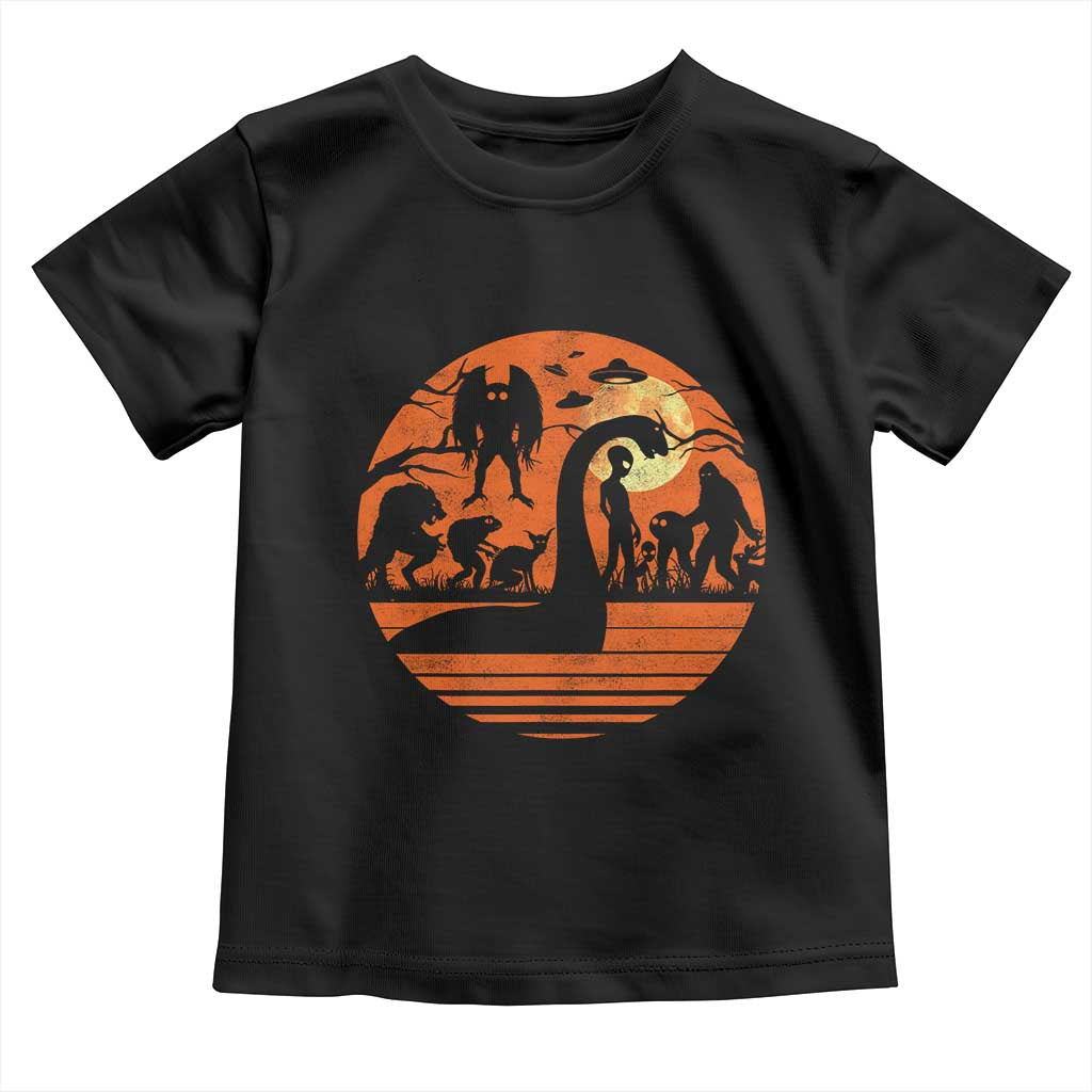 Cryptid Monsters Toddler T Shirt Bigfoot Loch Ness Monster Mothman Aliens Weirdcore Folk Horror