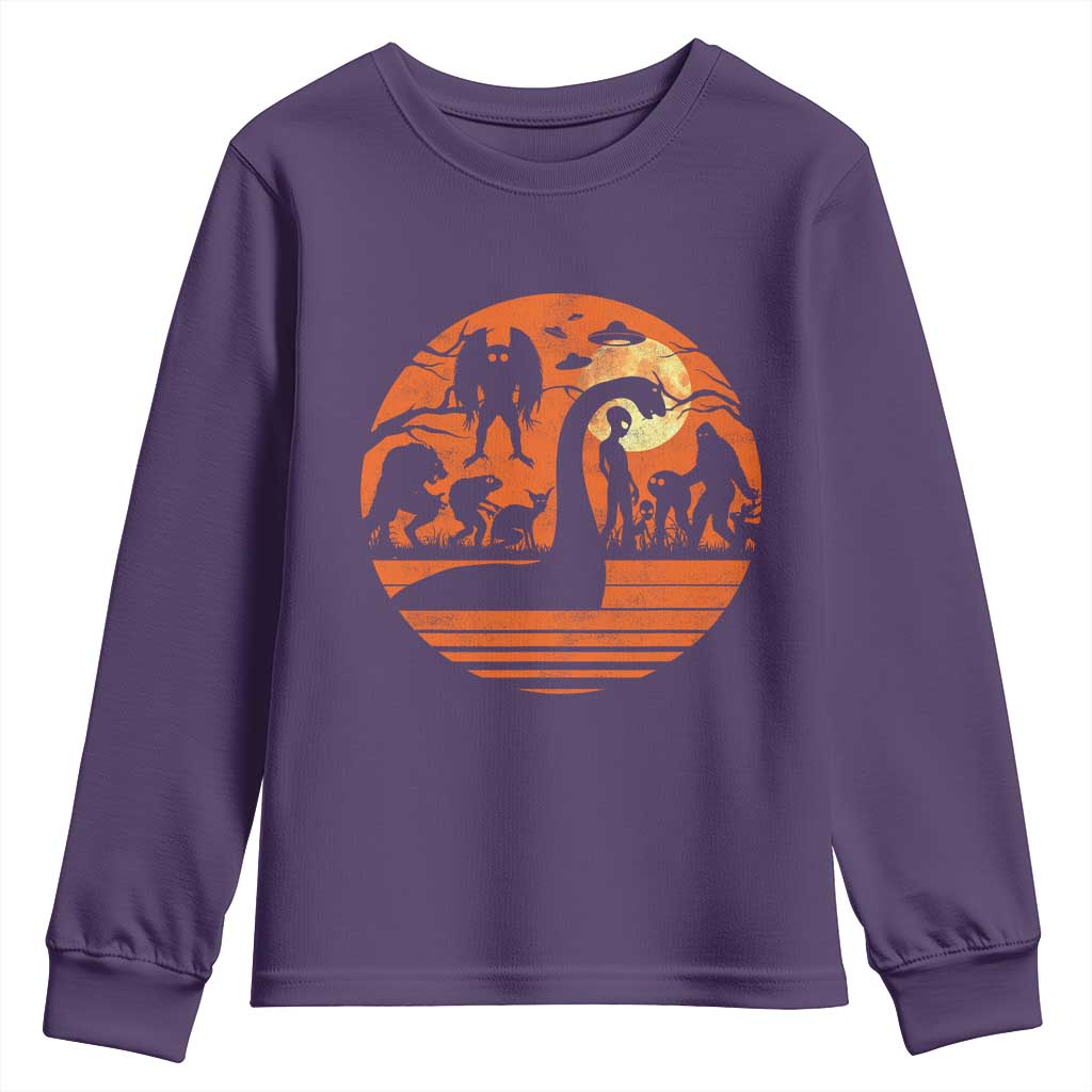 Cryptid Monsters Youth Sweatshirt Bigfoot Loch Ness Monster Mothman Aliens Weirdcore Folk Horror