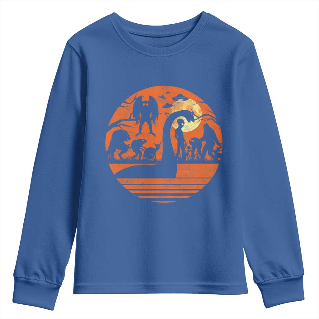 Cryptid Monsters Youth Sweatshirt Bigfoot Loch Ness Monster Mothman Aliens Weirdcore Folk Horror
