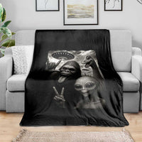 Bigfoot Alien Loch Ness Monster Throw Blanket Funny Cryptid UFO Selfie Sasquatch Rock On - Wonder Print Shop