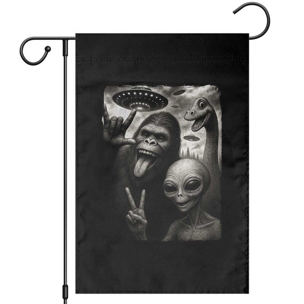 Bigfoot Alien Loch Ness Monster Garden Flag Funny Cryptid UFO Selfie Sasquatch Rock On - Wonder Print Shop