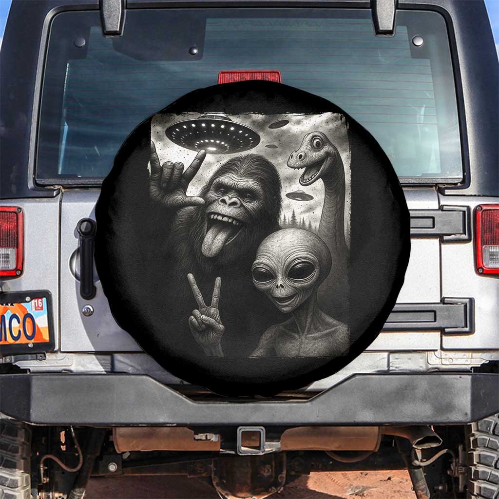 Bigfoot Alien Loch Ness Monster Spare Tire Cover Funny Cryptid UFO Selfie Sasquatch Rock On - Wonder Print Shop