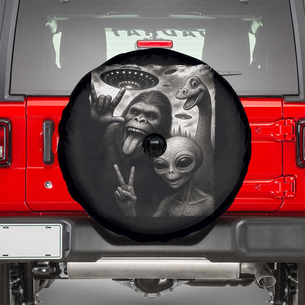 Bigfoot Alien Loch Ness Monster Spare Tire Cover Funny Cryptid UFO Selfie Sasquatch Rock On - Wonder Print Shop