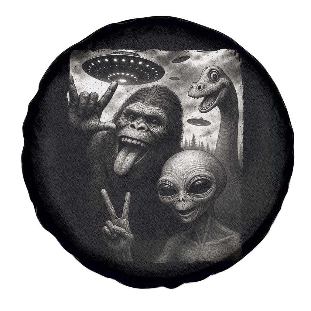Bigfoot Alien Loch Ness Monster Spare Tire Cover Funny Cryptid UFO Selfie Sasquatch Rock On - Wonder Print Shop
