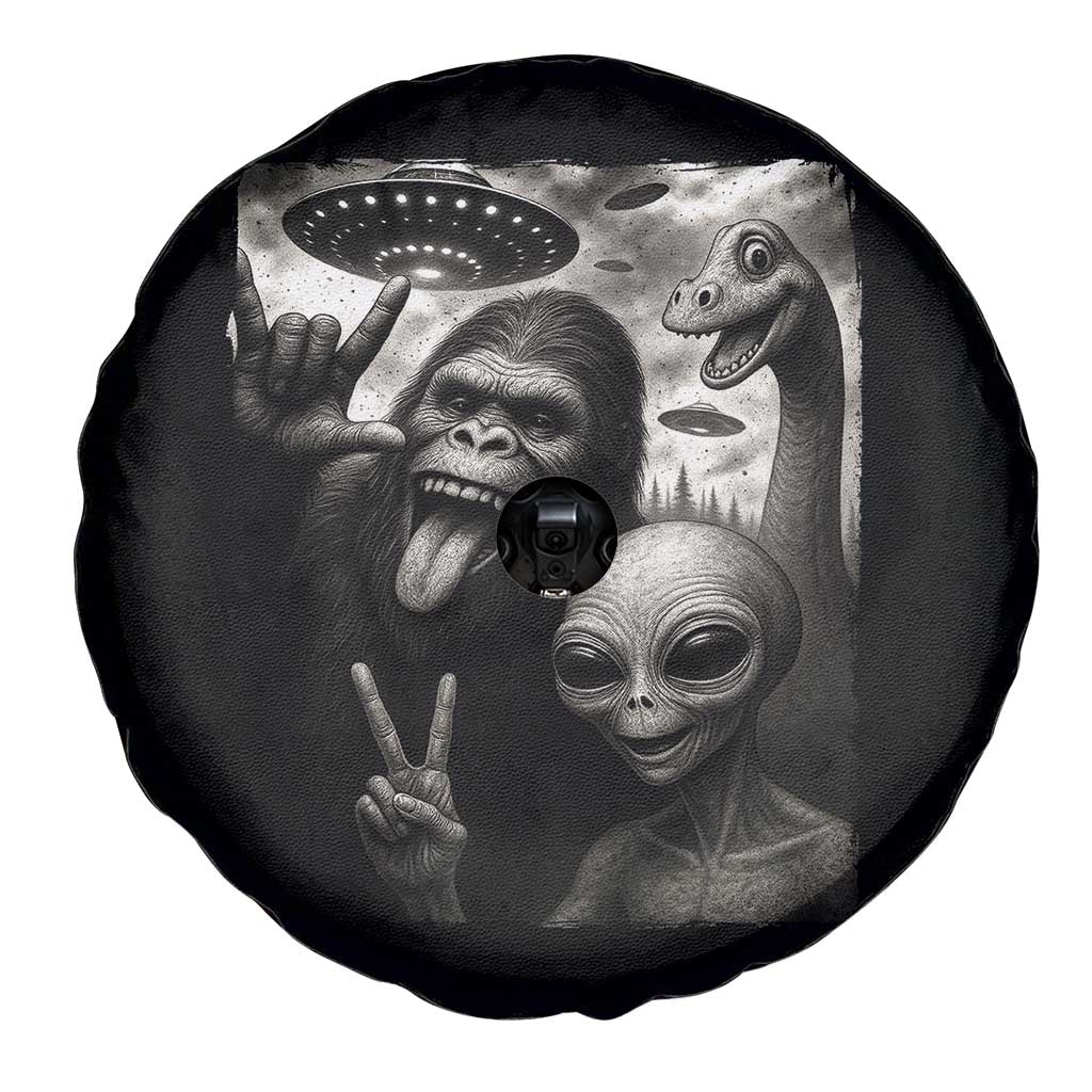 Bigfoot Alien Loch Ness Monster Spare Tire Cover Funny Cryptid UFO Selfie Sasquatch Rock On - Wonder Print Shop