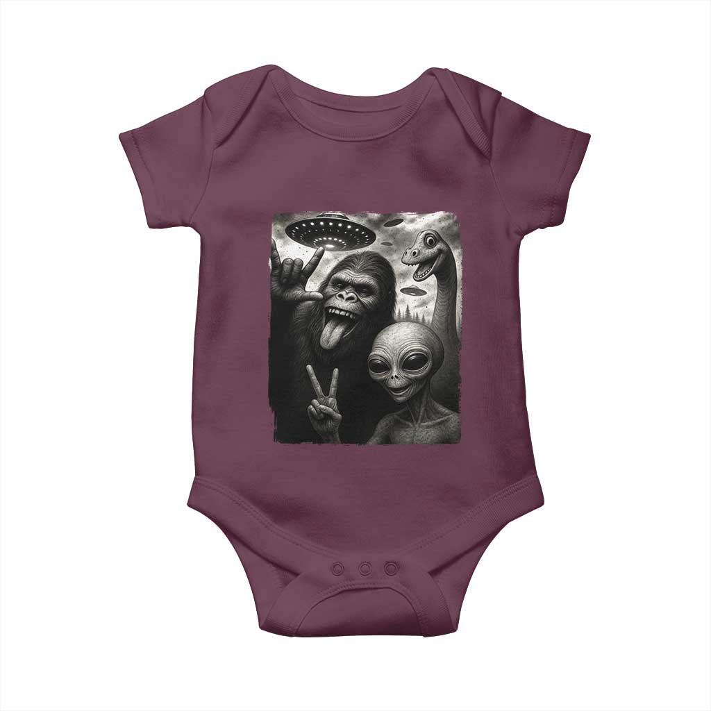 Bigfoot Alien Loch Ness Monster Baby Onesie Funny Cryptid UFO Selfie Sasquatch Rock On - Wonder Print Shop