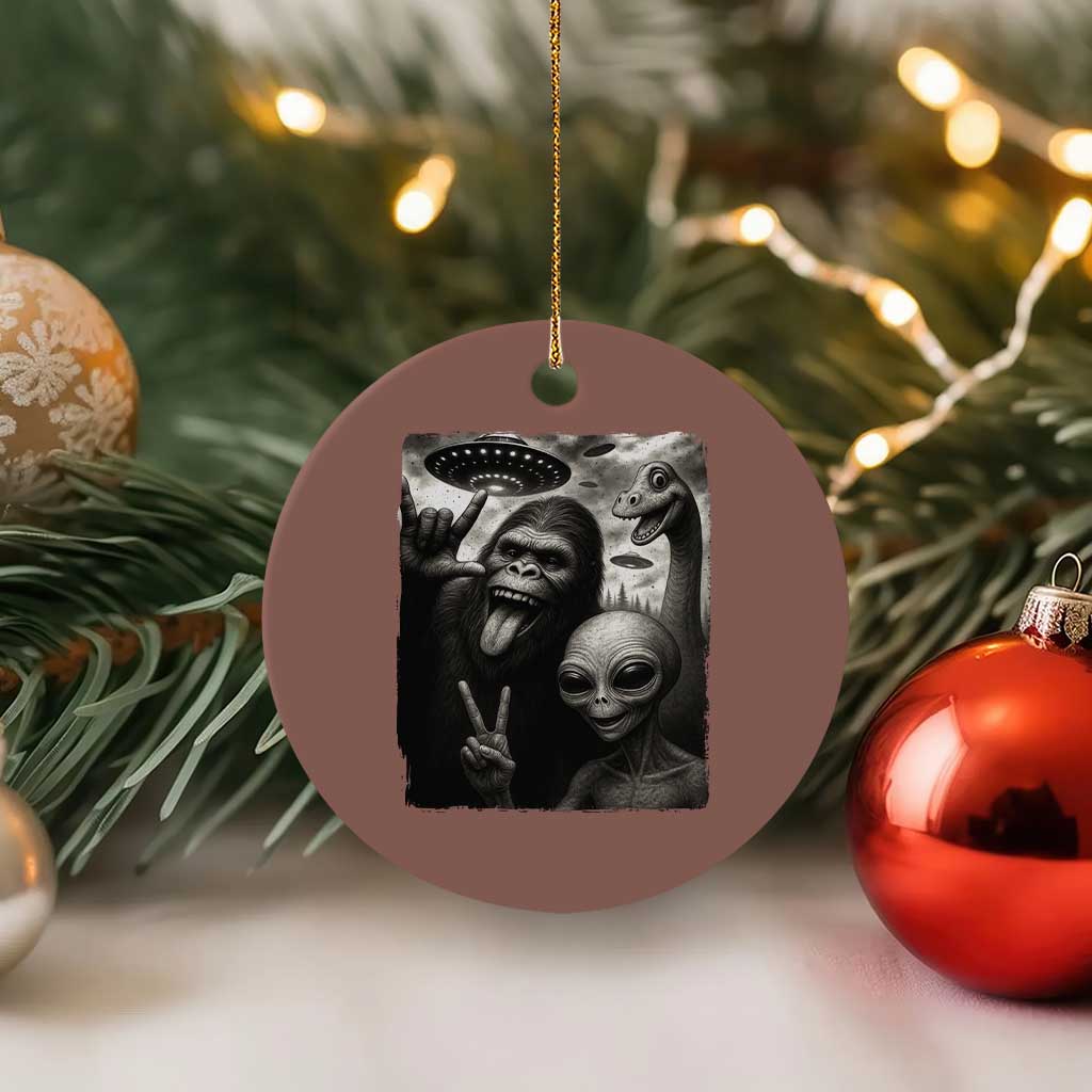 Bigfoot Alien Loch Ness Monster Ceramic Ornament Funny Cryptid UFO Selfie Sasquatch Rock On - Wonder Print Shop