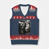 Bigfoot Alien Loch Ness Monster V-Neck Knit Sweater Vest Funny Cryptid UFO Selfie Sasquatch Rock On - Wonder Print Shop