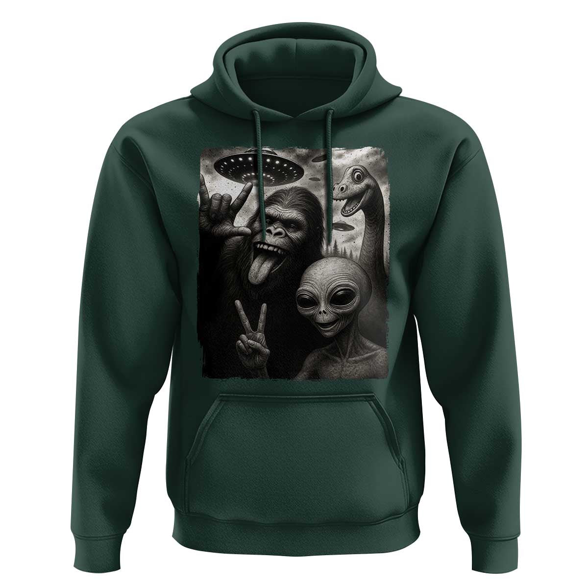 Bigfoot Alien Loch Ness Monster Hoodie Funny Cryptid UFO Selfie Sasquatch Rock On - Wonder Print Shop
