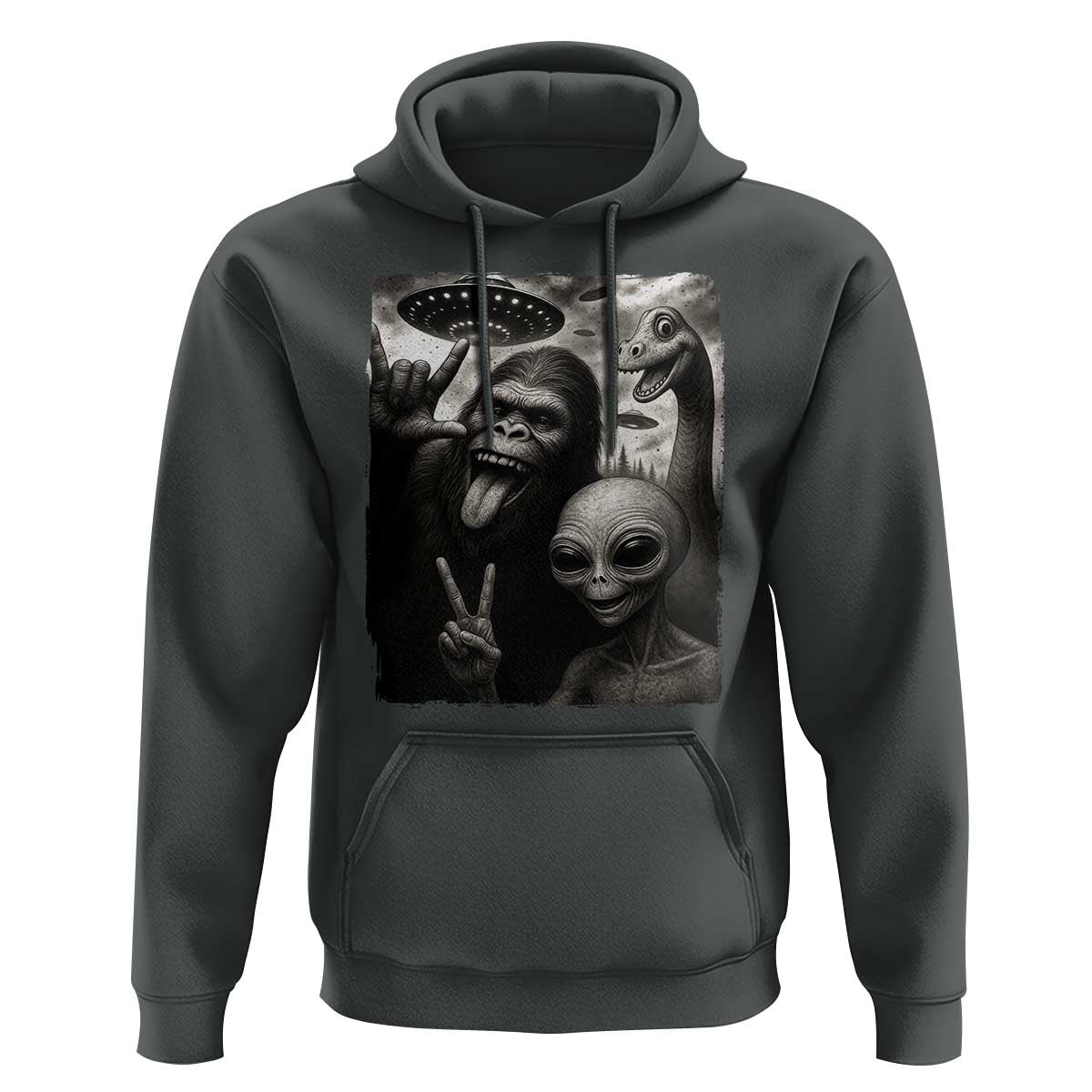 Bigfoot Alien Loch Ness Monster Hoodie Funny Cryptid UFO Selfie Sasquatch Rock On - Wonder Print Shop