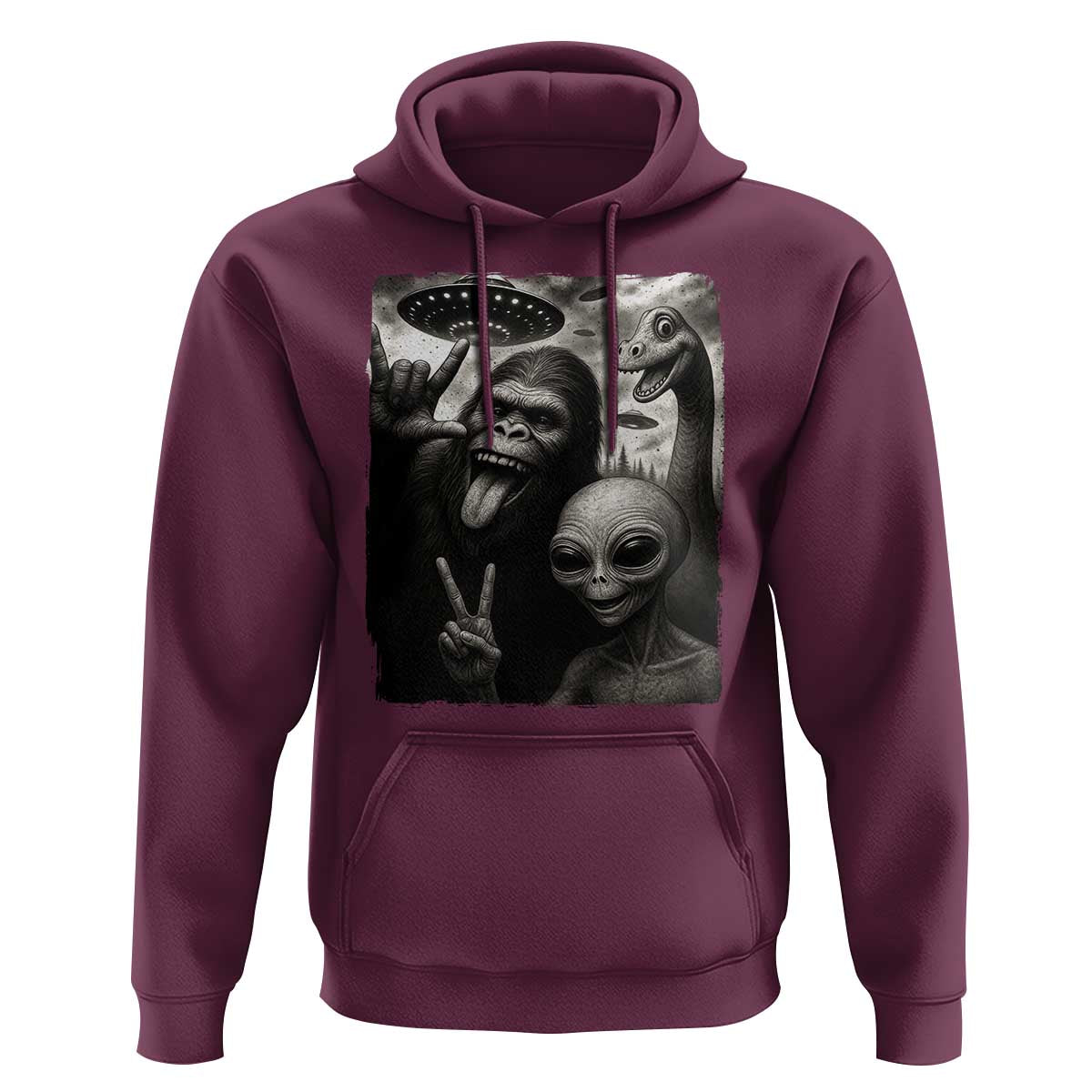 Bigfoot Alien Loch Ness Monster Hoodie Funny Cryptid UFO Selfie Sasquatch Rock On - Wonder Print Shop