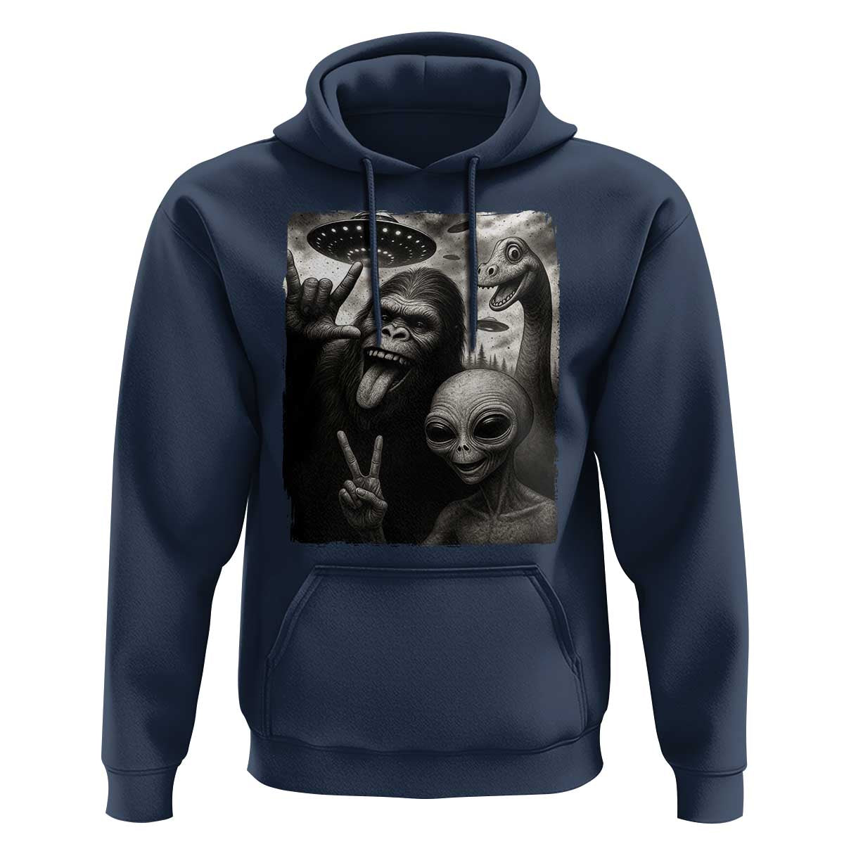 Bigfoot Alien Loch Ness Monster Hoodie Funny Cryptid UFO Selfie Sasquatch Rock On - Wonder Print Shop