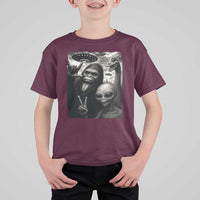Bigfoot Alien Loch Ness Monster T Shirt For Kid Funny Cryptid UFO Selfie Sasquatch Rock On - Wonder Print Shop