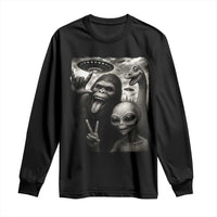 Bigfoot Alien Loch Ness Monster Long Sleeve Shirt Funny Cryptid UFO Selfie Sasquatch Rock On - Wonder Print Shop