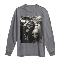 Bigfoot Alien Loch Ness Monster Long Sleeve Shirt Funny Cryptid UFO Selfie Sasquatch Rock On - Wonder Print Shop