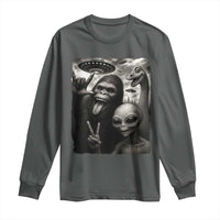 Bigfoot Alien Loch Ness Monster Long Sleeve Shirt Funny Cryptid UFO Selfie Sasquatch Rock On - Wonder Print Shop