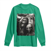 Bigfoot Alien Loch Ness Monster Long Sleeve Shirt Funny Cryptid UFO Selfie Sasquatch Rock On - Wonder Print Shop