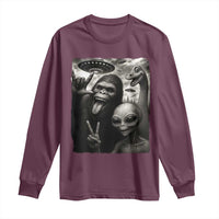 Bigfoot Alien Loch Ness Monster Long Sleeve Shirt Funny Cryptid UFO Selfie Sasquatch Rock On - Wonder Print Shop