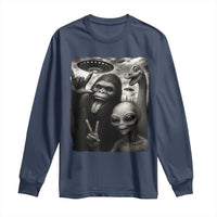 Bigfoot Alien Loch Ness Monster Long Sleeve Shirt Funny Cryptid UFO Selfie Sasquatch Rock On - Wonder Print Shop