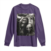 Bigfoot Alien Loch Ness Monster Long Sleeve Shirt Funny Cryptid UFO Selfie Sasquatch Rock On - Wonder Print Shop