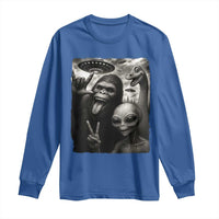Bigfoot Alien Loch Ness Monster Long Sleeve Shirt Funny Cryptid UFO Selfie Sasquatch Rock On - Wonder Print Shop